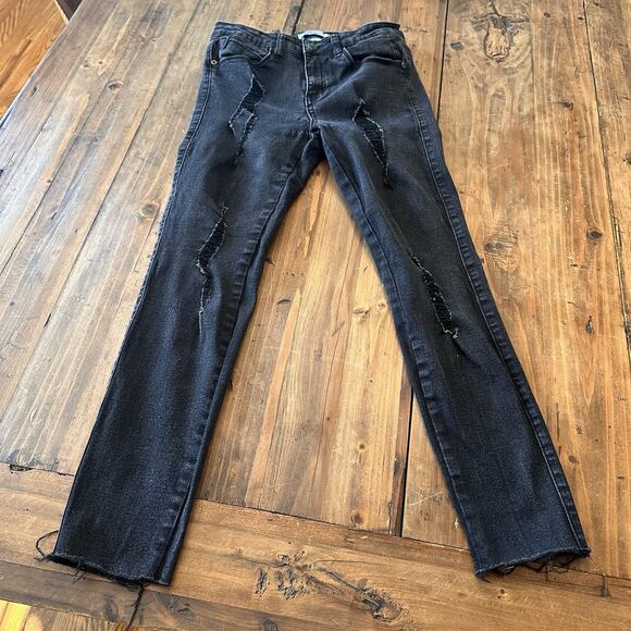 Judy Blue Jeans Size 5/27 Skinny Cropped Ultra Distressed Raw Hem Black Stretch - Picture 1 of 16